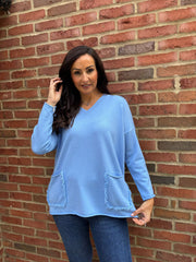 Blue Fringed Pocket Knit Ruth