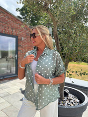 Sage Polka Dot Blouse Kathy