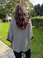 Black Drop Shoulder Stripe Knit Dove