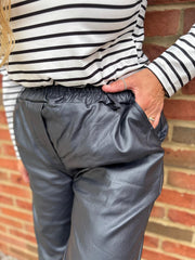 Navy Coated Trousers Sasha