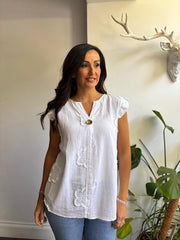 White Floral Frill Sleeve Top Chrissy