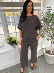 Chocolate Bubble Cotton Trouser Set Hayley