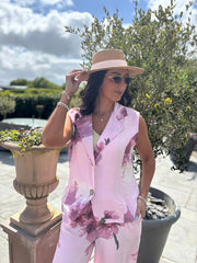 Pink Flower Print Trouser Set Claudette