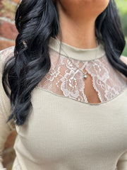 Stone Lace Ribbed Top Francesca