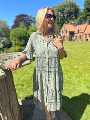 Khaki Mesh Lace Panel Dress Vivian