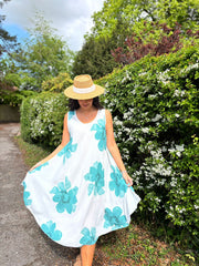Teal Floral Print Dress Yvonne