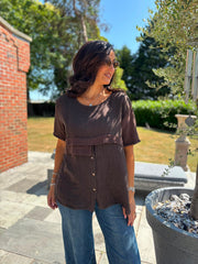 Chocolate Linen Button Top Taylor