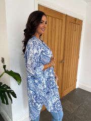 Blue Floral Paisley Longline Shirt Lucinda