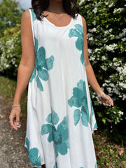 Teal Floral Print Dress Yvonne