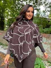 Chocolate Boucle Swirl Pattern Poncho