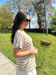 Stone Crochet Floral Striped Top Gemma