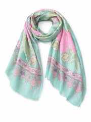 Mint Summer Floral Raw Edge Scarf