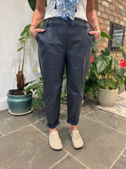 Navy Coated Trousers Sasha