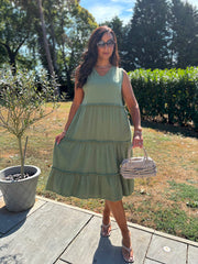 Green Bubble Cotton Fringed Tier Dress Amanda