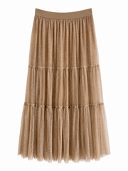 Camel Tiered Mesh Tulle Skirt