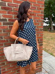 Navy Ring Detail Polka Dot Dress Anna