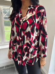 Wine Large Brushed Leopard Blouse Gloria