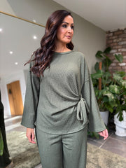 Khaki Textured Trousers Set Liora