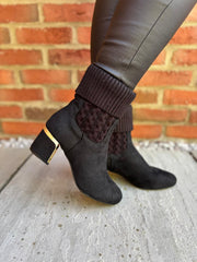 Black Knitted Block Heel Boots