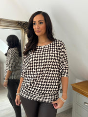 Chocolate Geometric Batwing Top Edie