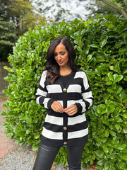 Monochrome Stripe Cardigan Chloe
