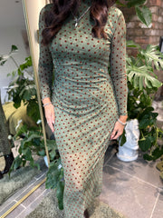 Sage Polka Dot Mesh Dress Joanna