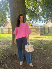 Candy Pink Reverse Seam Round Neck Diana