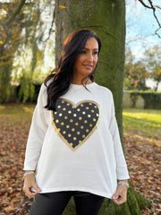 Winter White Metallic Heart Ribbed Sweatshirt Brooke