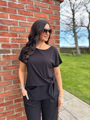 Black Ribbed Drape Tie Co-ord Daniella