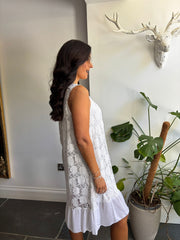 White Mesh Floral Lace Dress Gabriella