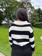 Black Stripe Collared Knit Anita