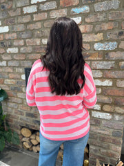 Baby Pink Striped V Neck Sweater Ezra