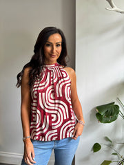 Red Geometric Halter Neck Top Jessie