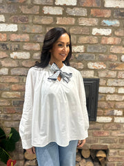 White Scarf Tie Neck Blouse Jackie