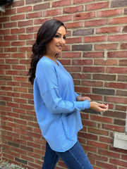 Blue Fringed Pocket Knit Ruth