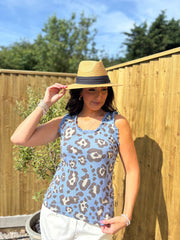 Denim Leopard Ruffle Trim Vest Zoe