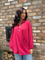 Lipstick Pink Crepe Crossover Blouse Tiffany