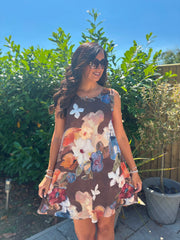Chocolate Brushed Floral Pattern Dress Valentina