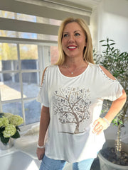 White Alphabet Tree Stud Top Alina
