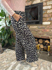 Charcoal Leopard Seam Front Trousers