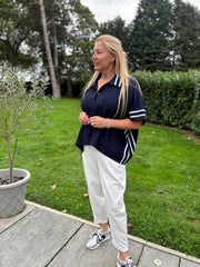 Navy Stripe Detail Button Top Leona
