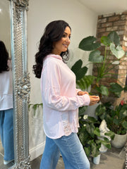 Pink Crochet Trim Hooded Top Thea
