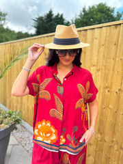 Red Tropical Print Shirt Maya