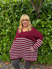 Wine Stripe Knitted Jumper Anne