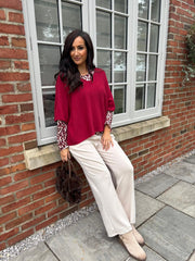 Wine V-Neck Reverse Seam Knit Diana