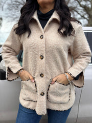 Stone Leopard Trim Coat Maisy