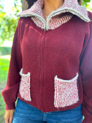 Wine Zip Collar Knit Eliza