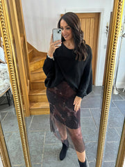 Chocolate Floral Mesh Skirt Nina