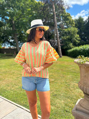 Peach Puff Sleeve Striped Top Erin