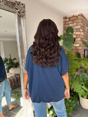 Navy Mesh Trim Short Sleeve Top Riley